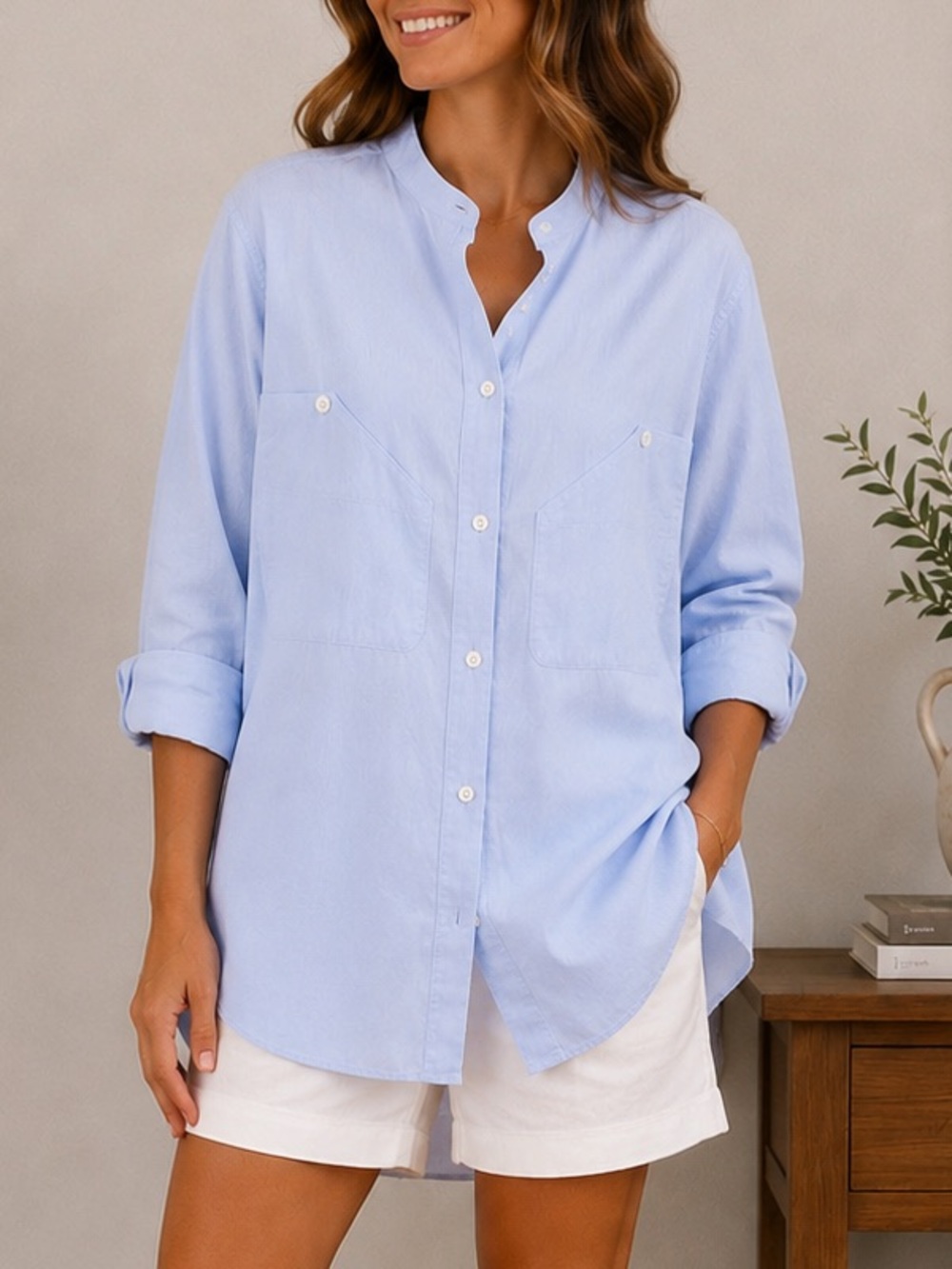LOUA DYN Paris Blue Oversized Button Down Front Shirt Tunic French Size 1 Small